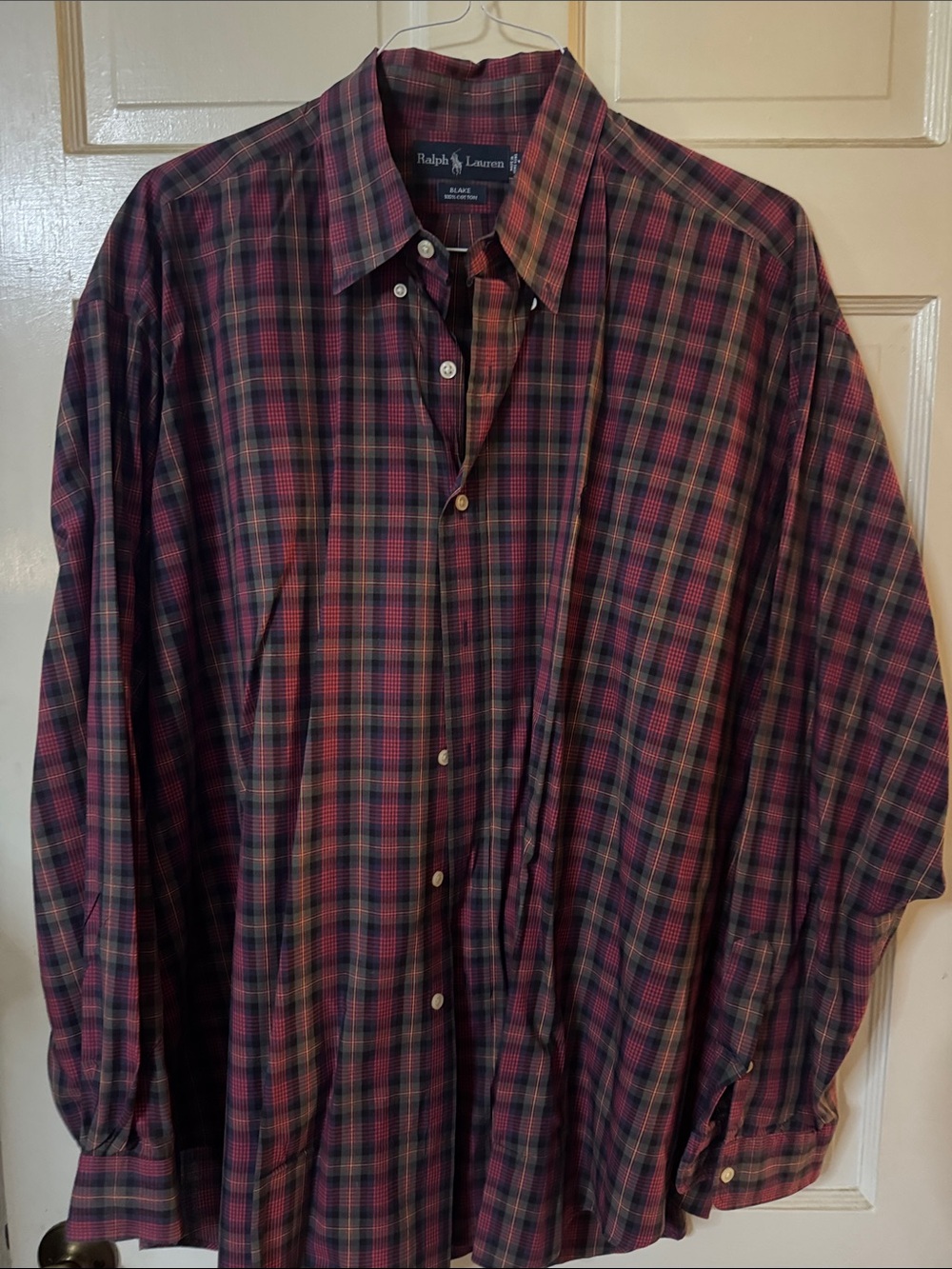 Ralph Lauren Men’s Burgundy and Navy Plaid Button-Down Shirt